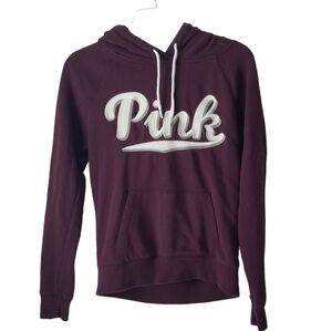 Victoria's Secret PINK Embroidered Hooded Sweatshirt, Burgundy Size S